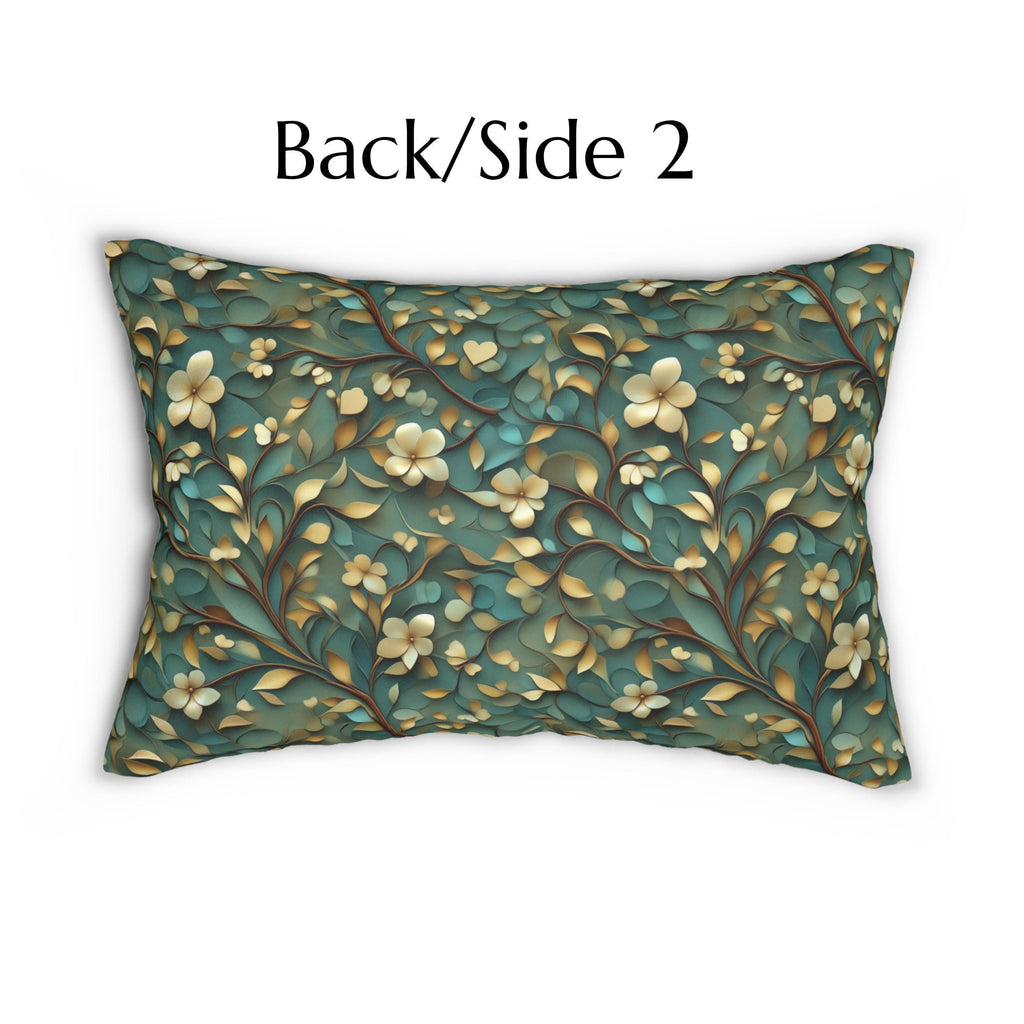 Luxurious William Morris Inspired Floral Lumbar Pillow: Green & Gold Botanical Design