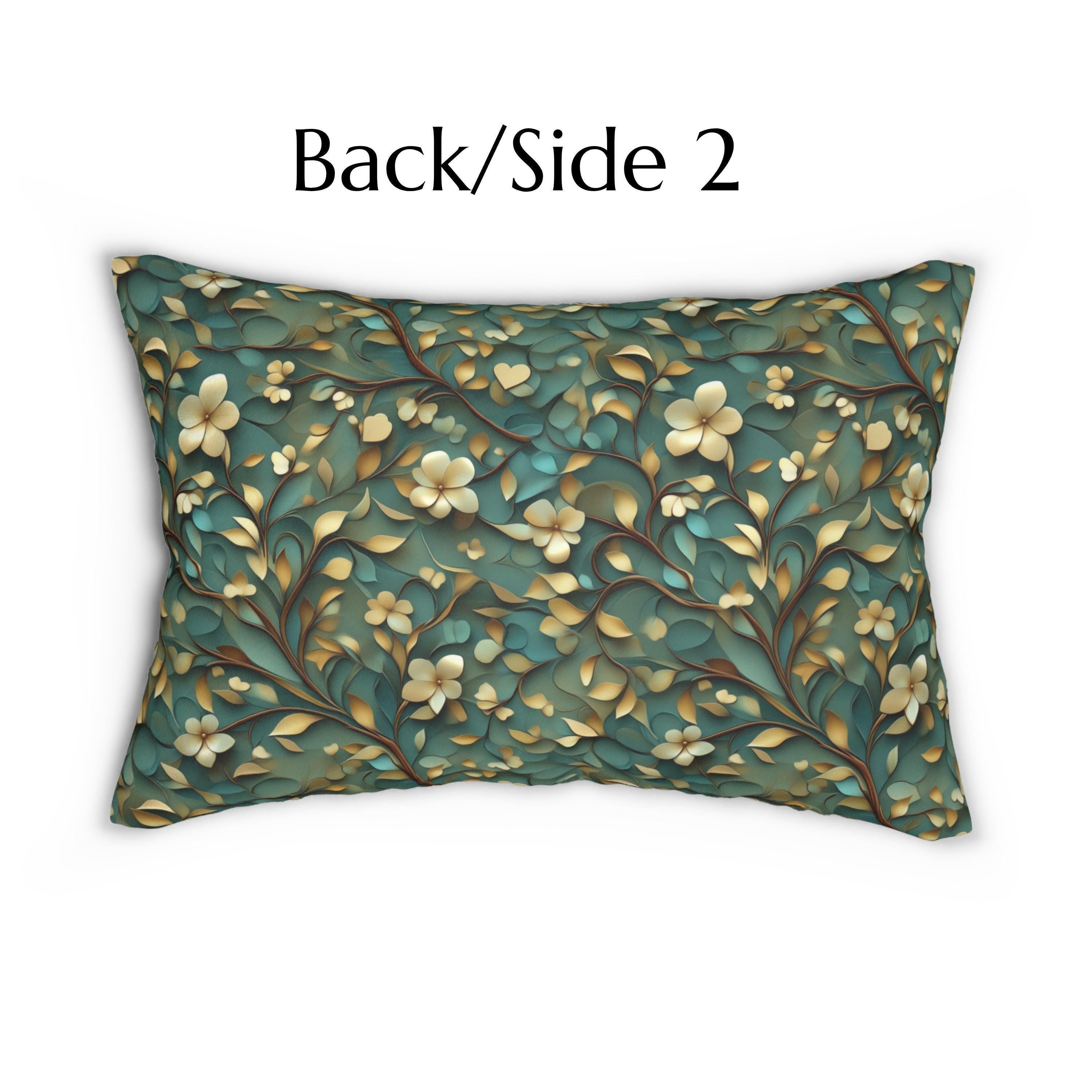 Luxurious William Morris Inspired Floral Lumbar Pillow: Green & Gold Botanical Design