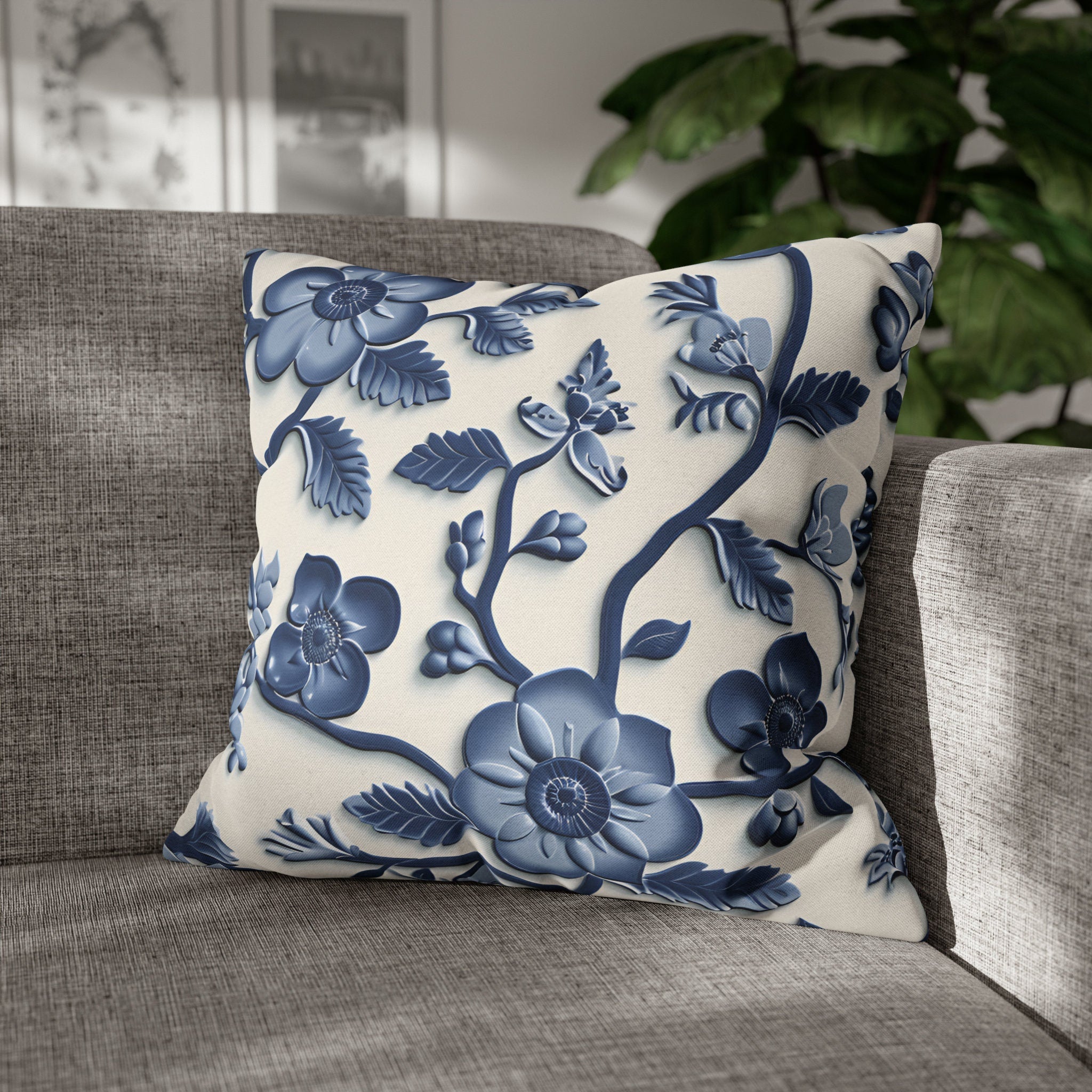 Chinoiserie Blue White Floral Pillow Cover | Elegant Traditional Pottery Pattern Decorative Case