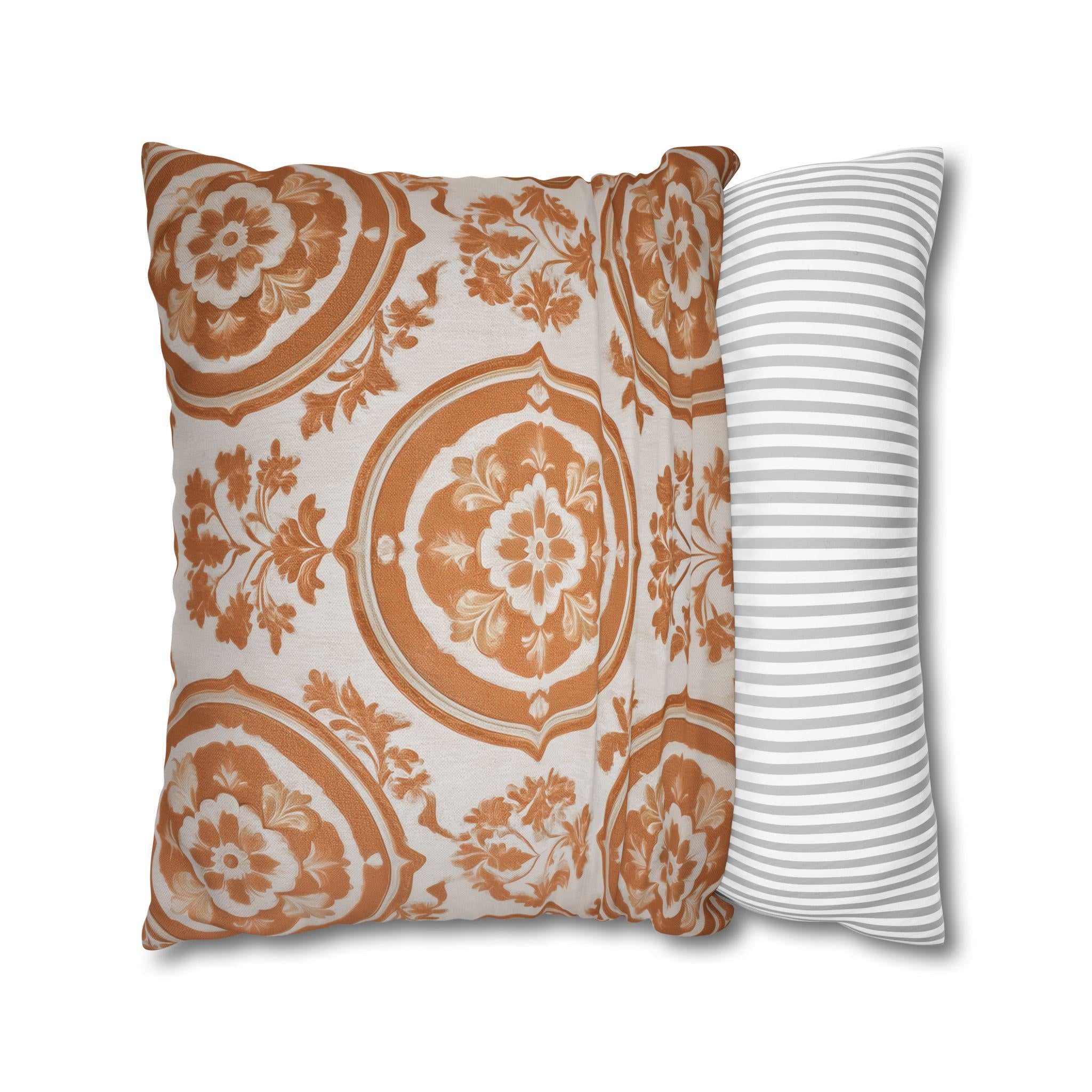 French Country Damask Pillow Cover: Terracotta Rust Vintage Style Farmhouse Accent
