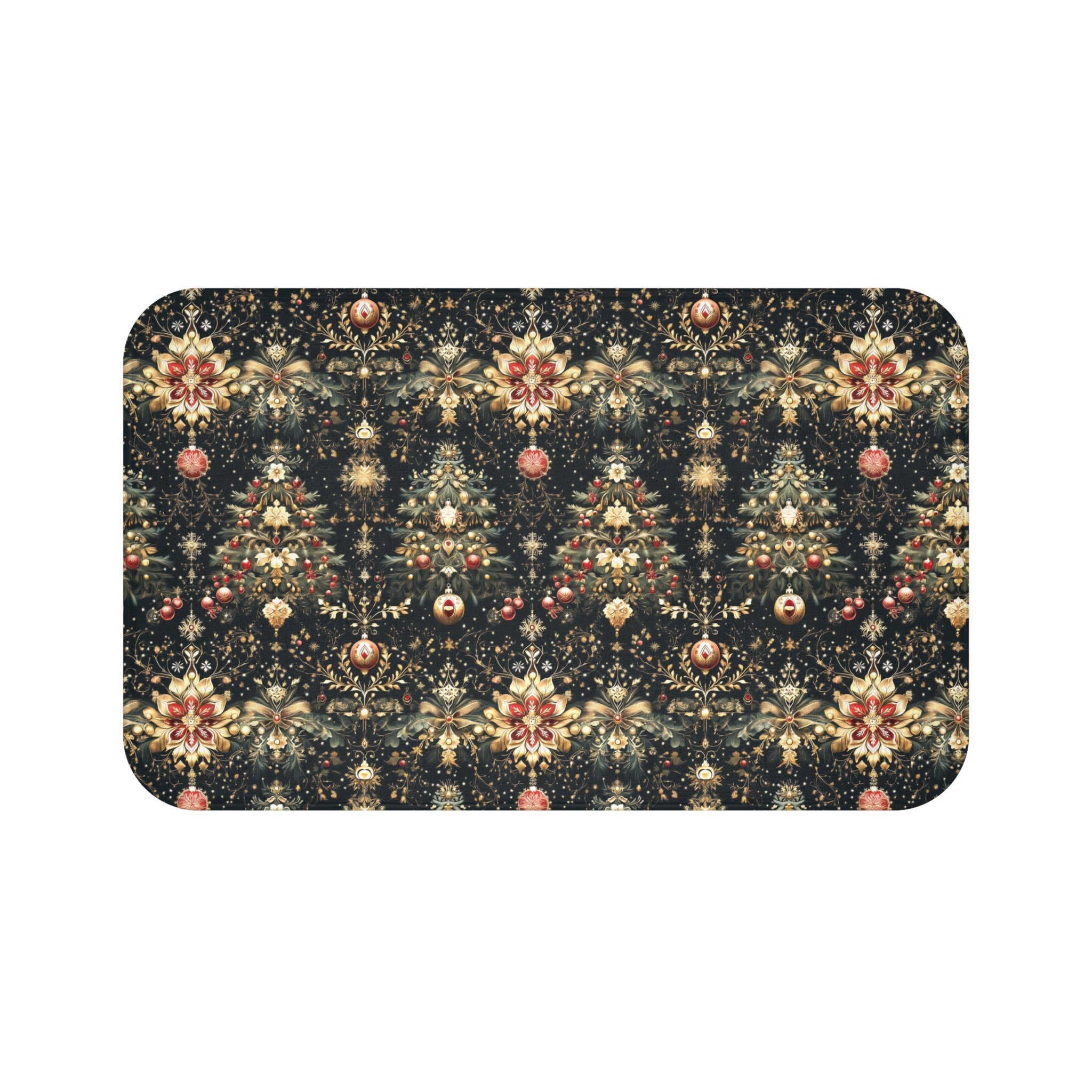 Christmas Tree Bath Mat: Luxe Gold Red & Green on Deep Charcoal Holiday Bath Decor