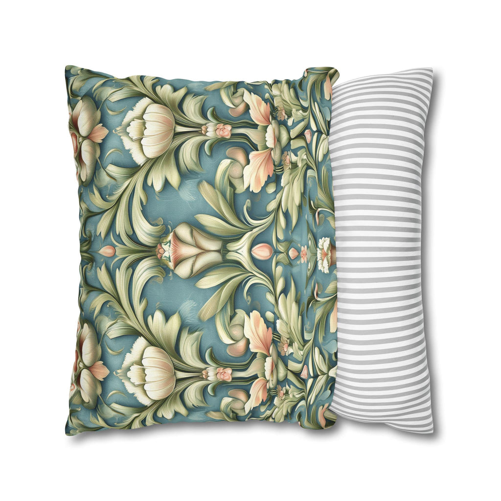 William Morris Inspired Pillow Cover: Teal Floral Botanical Cushion