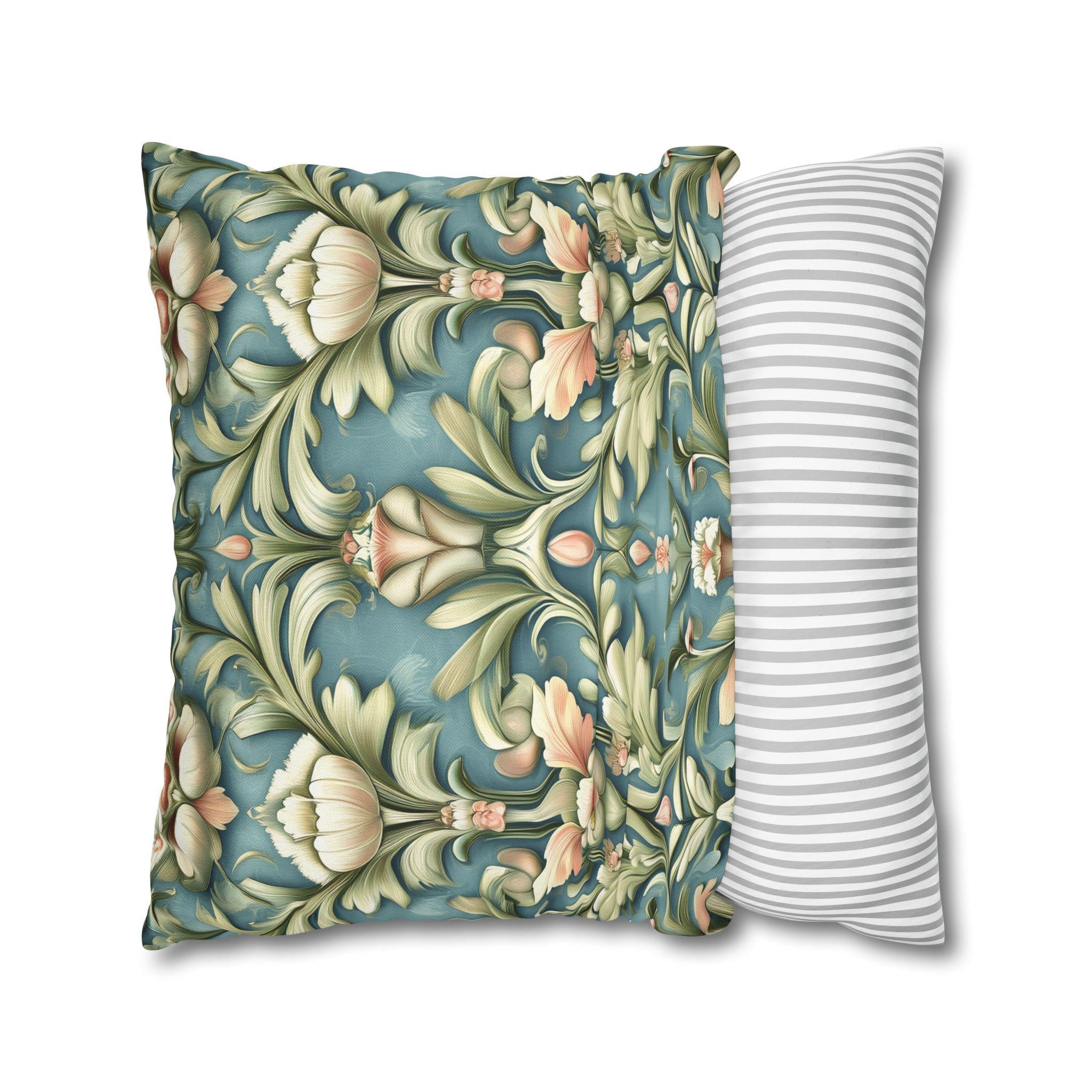 William Morris Inspired Pillow Cover: Teal Floral Botanical Cushion