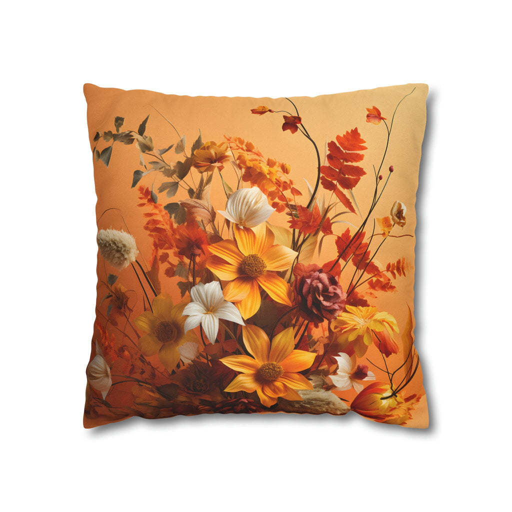 Light Pumpkin Orange Fall-Themed Wildflower Decorative Throw Pillow Cover