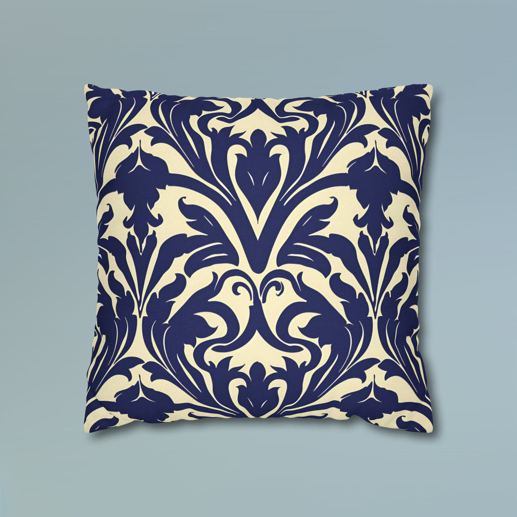 Art Nouveau Floral Pillow Cover, Deep Blue on Off-White