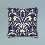 Art Nouveau Floral Pillow Cover, Deep Blue on Off-White