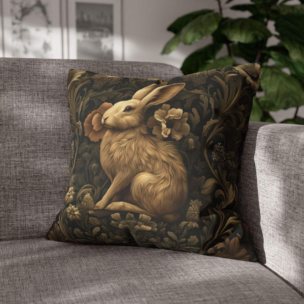 William Morris Inspired Wild Hare Pillow Cover: Garden Botanical Woodland Design