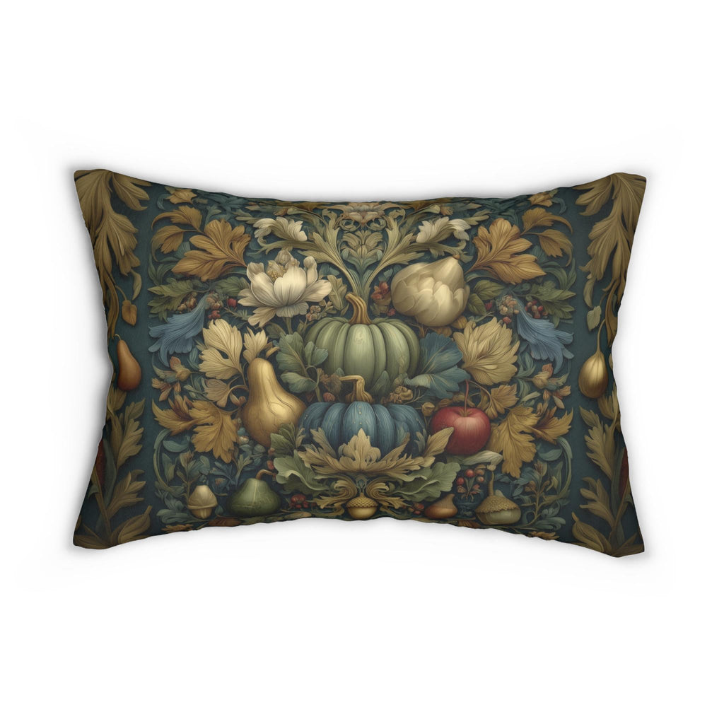 William Morris Inspired Tapestry Lumbar Pillow: Botanical Autumn Harvest for Cozy Fall Home Decor