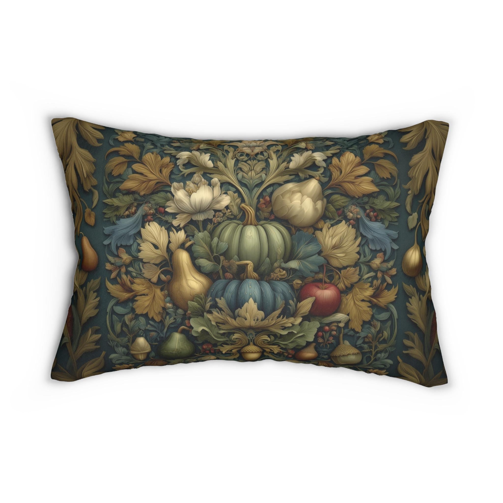 William Morris Inspired Tapestry Lumbar Pillow: Botanical Autumn Harvest for Cozy Fall Home Decor