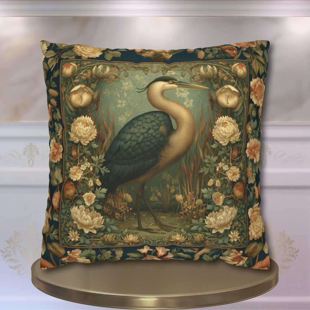 William Morris Style Throw Pillow Cover: Heron and Marsh Botanicals