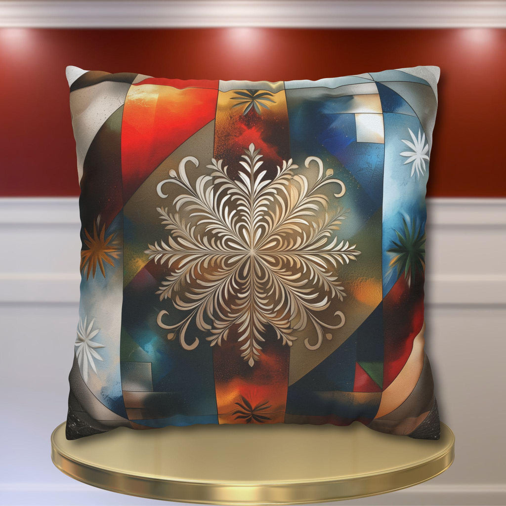 Snowflake Patriotic Square Pillowcase, Christmas Seasonal Throw Pillow Cover, Red White Blue Holiday Decor