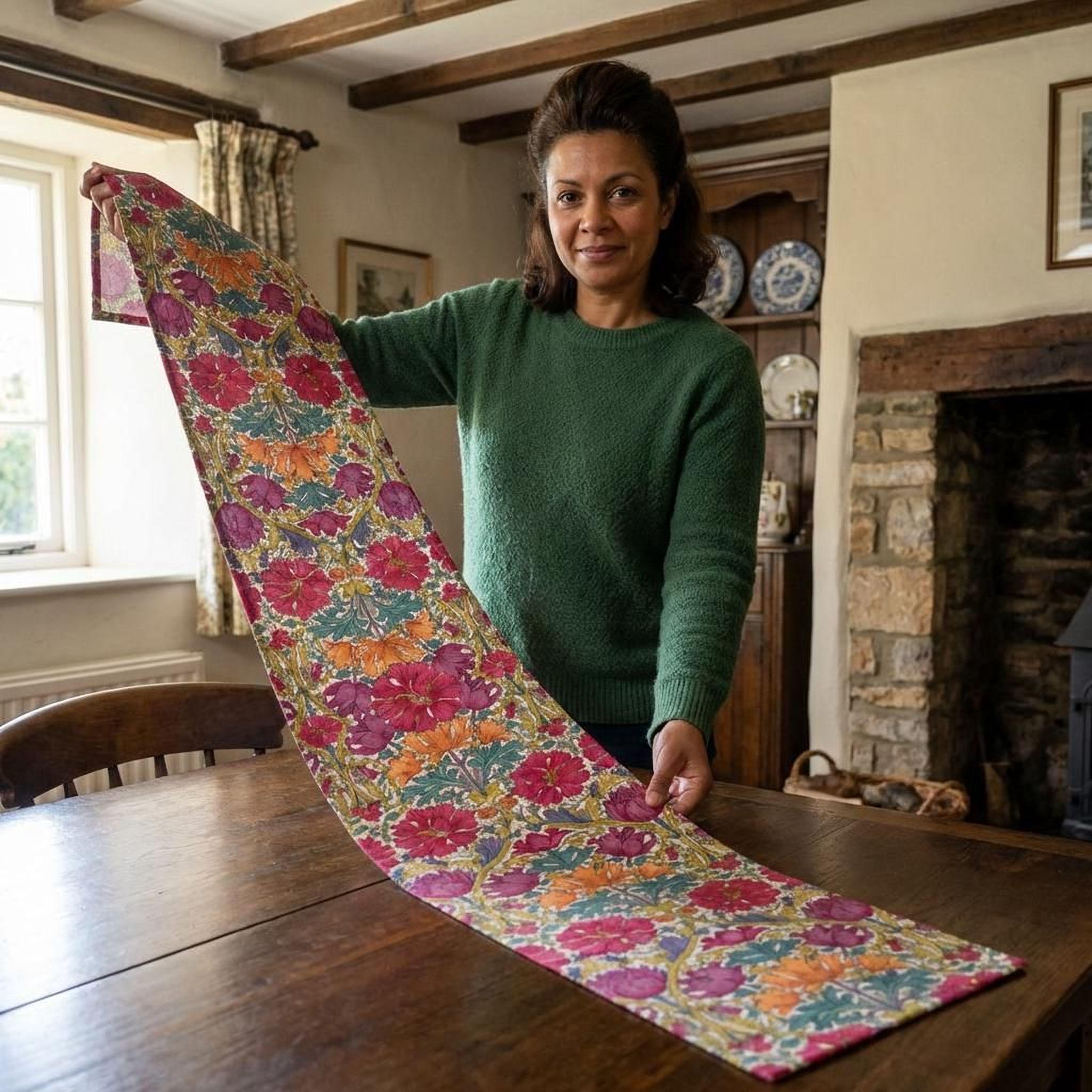 William Morris Style Hyacinth Table Runner: John Henry Dearle Inspired Floral
