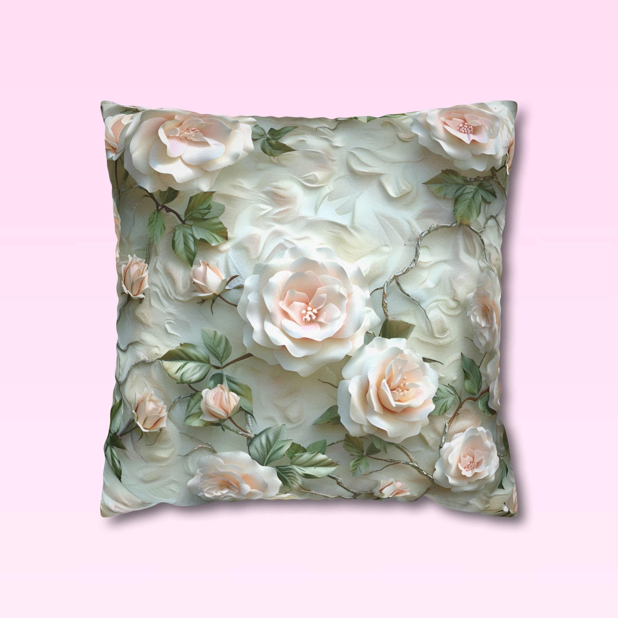 Blush Rose Pillow Cover: Coquette Floral Cushion, Feminine Bedroom Decor