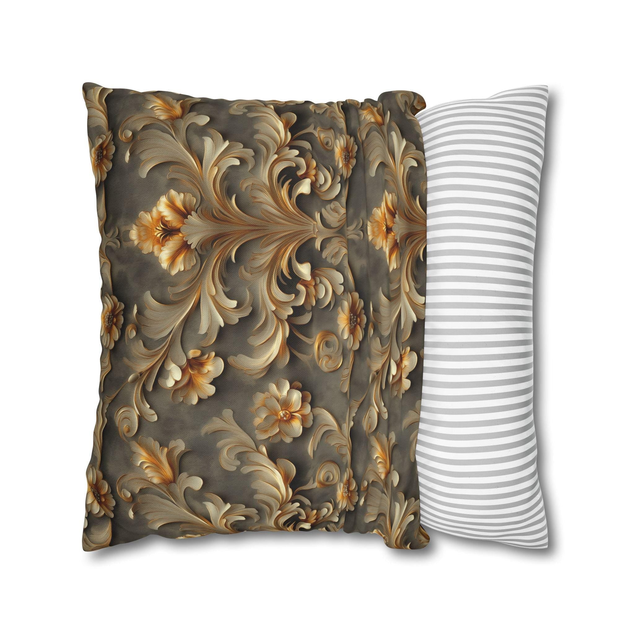 French Damask Pillow Cover, Golden Floral Elegant Home Decor