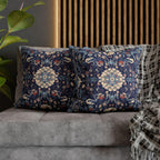 Elegant Navy Blue Floral Medallion Pillowcase: William Morris Inspired Persian Tribal Motifs Decorative Cover