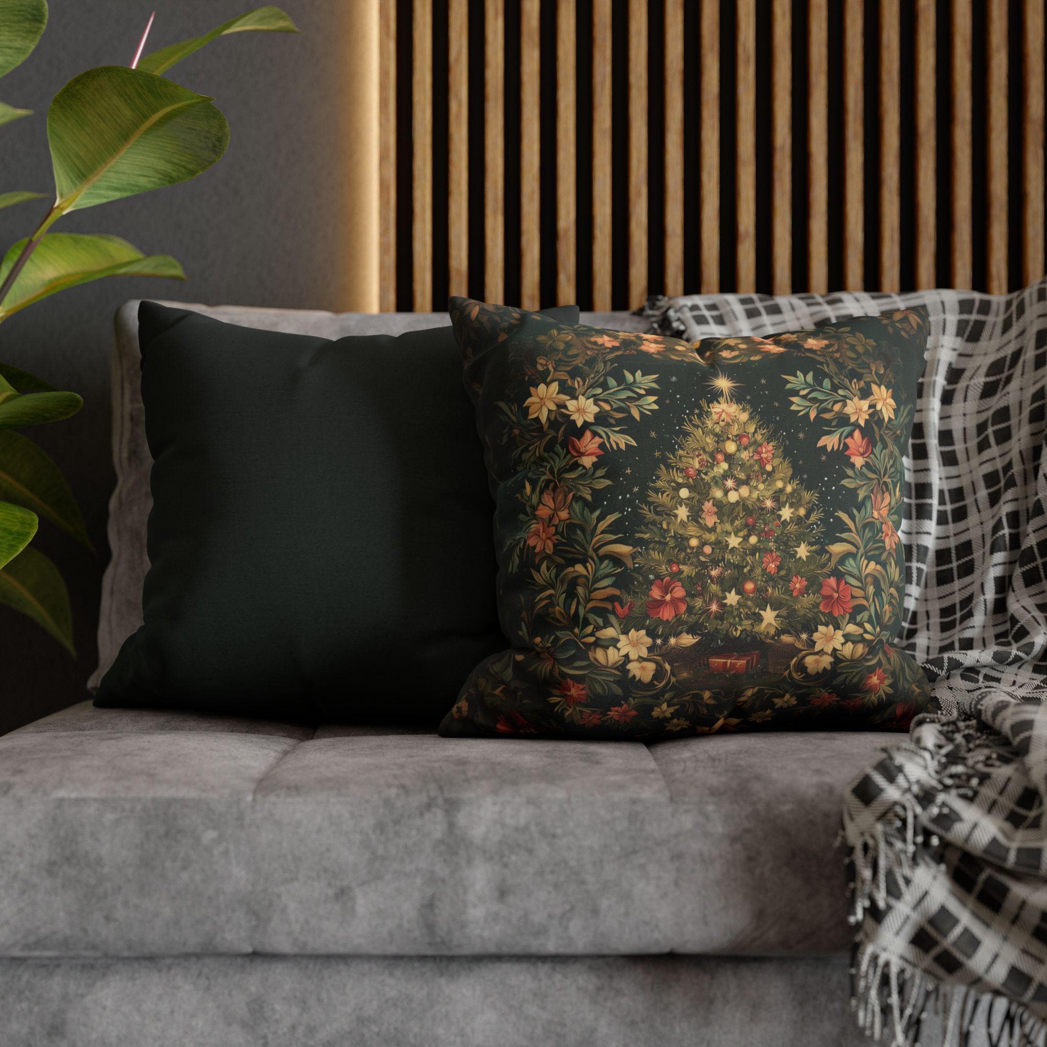 William Morris Christmas Tree Pillow Cover, Deep Green Holiday Decorative Cushion