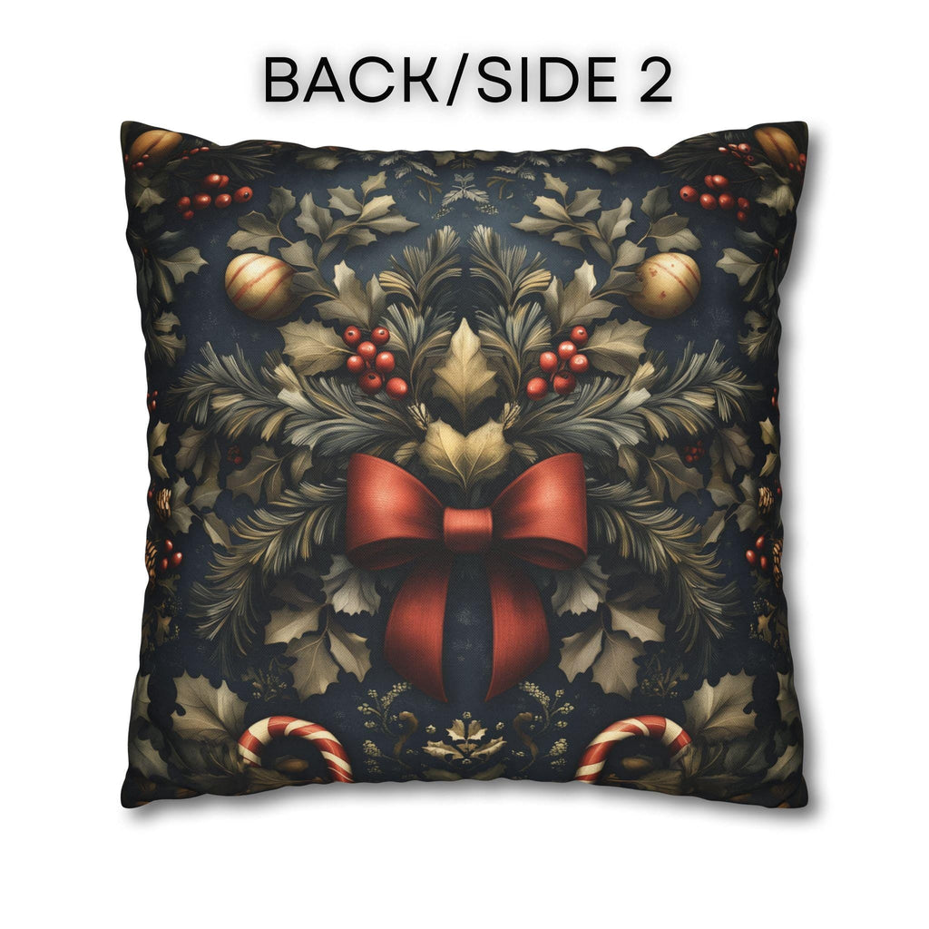 Midnight Holiday Pillow Cover: Morris-Style Christmas Theme in Navy, Gold & Red