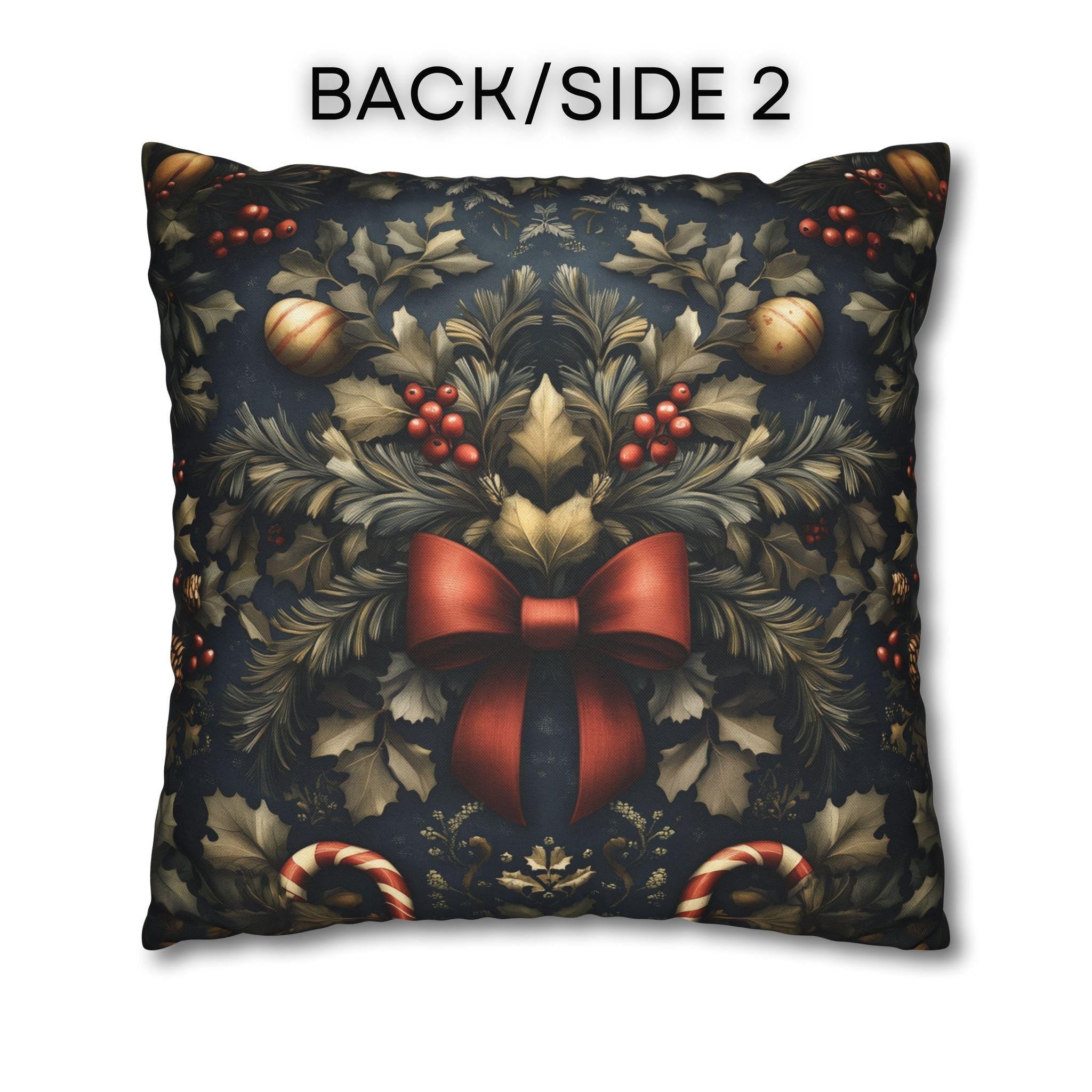 Midnight Holiday Pillow Cover: Morris-Style Christmas Theme in Navy, Gold & Red