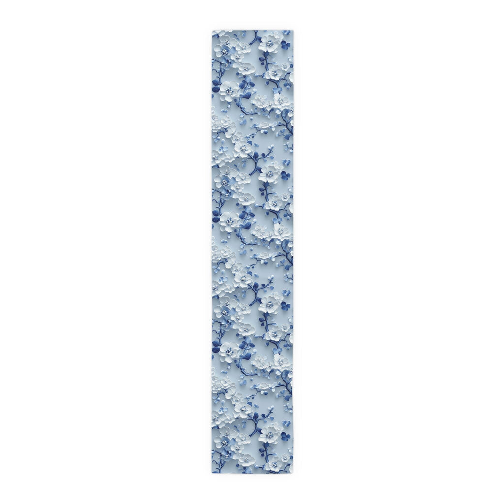 Chinoiserie Table Runner | Blue & White Cherry Blossoms | Elegant Floral Design