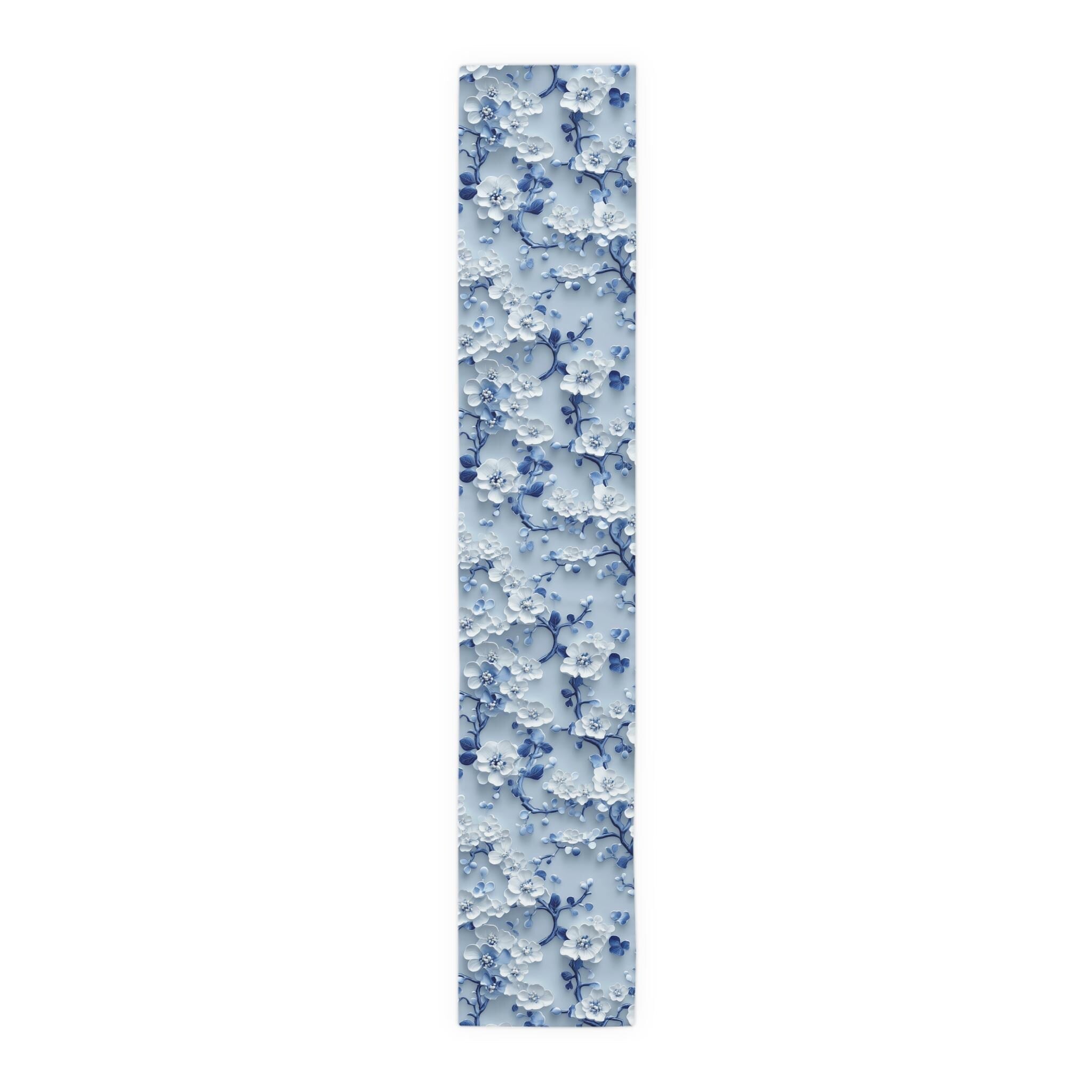 Chinoiserie Table Runner | Blue & White Cherry Blossoms | Elegant Floral Design
