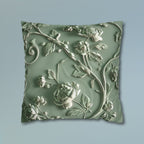 Elegant Chinoiserie Floral Pillow Cover: Sage & Teal Monochromatic Sculpted Botanical Cushion Case