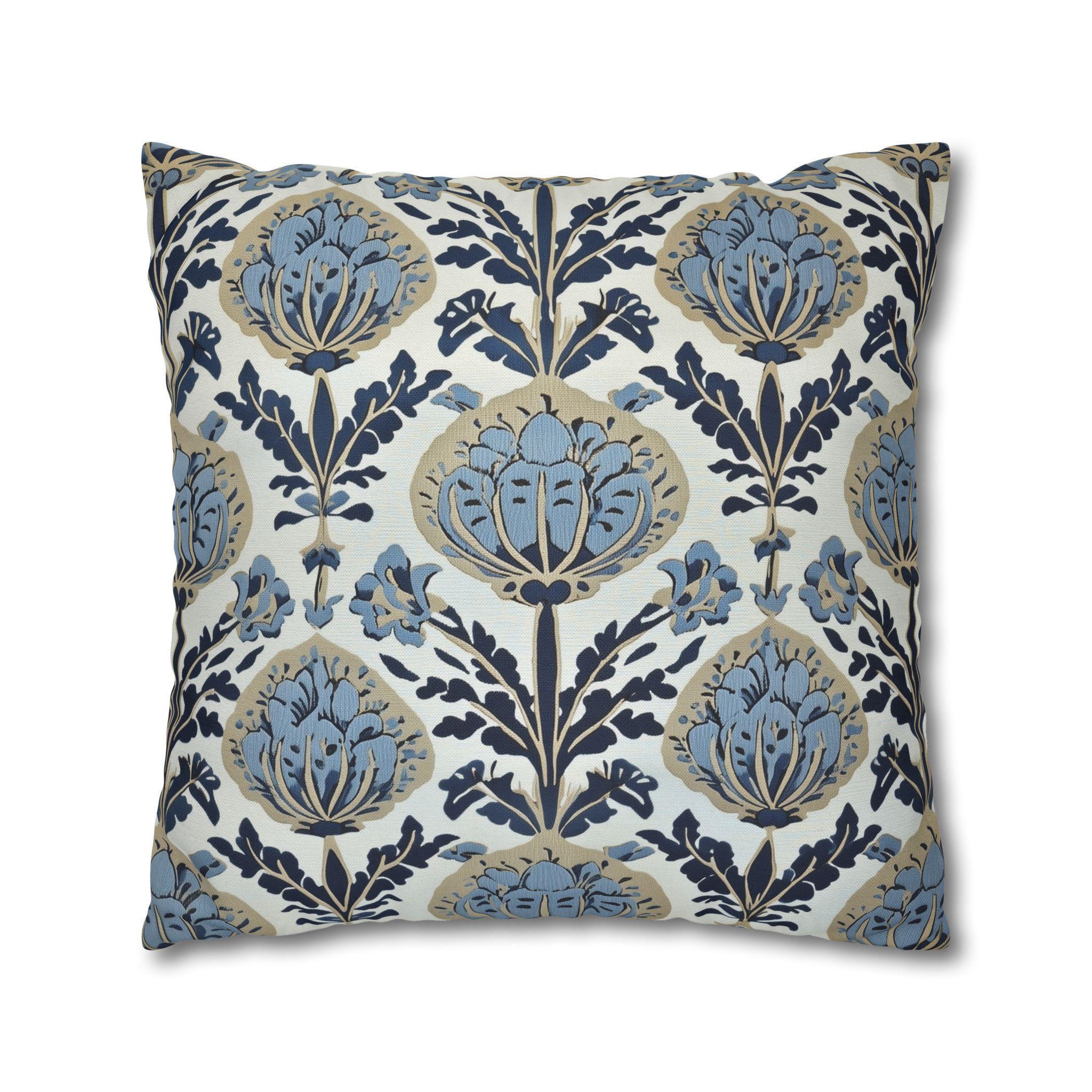 Floral Pillow Cover: Vintage Arts & Crafts Inspired Design (14x14 to 20x20 inches)