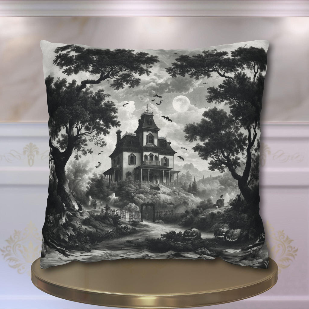 Halloween Toile Pillow Cover: Black and Cream Quietly Spooky Decor