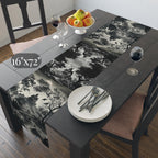 Halloween Toile Table Runner: Haunted House, Crows, and Black Cat in Monochrome