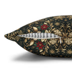Elegant Gold Snowflake Poinsettia Square Pillow Cover: Holiday Tapestry Pattern for Christmas Home Decor