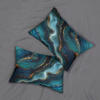 Sophisticated Ocean Waves Lumbar Pillow: Dark Blue & Teal with Gold Accents - Nautical Decor Gift