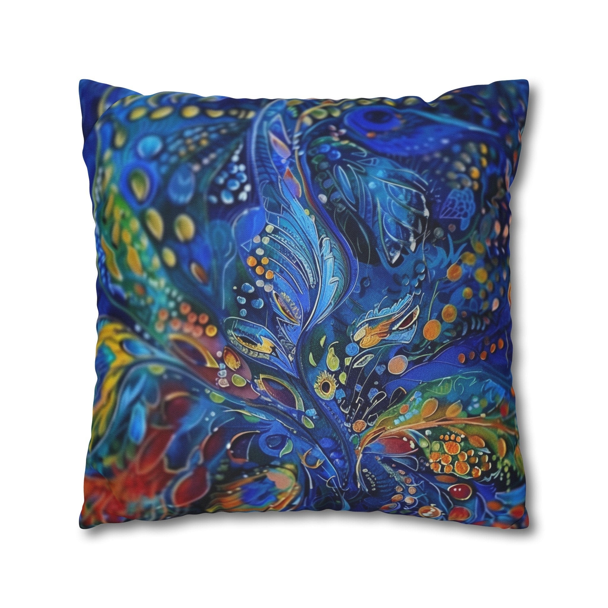 Peacock Feather Pillow Cover: Abstract Blues & Greens Artistic Design