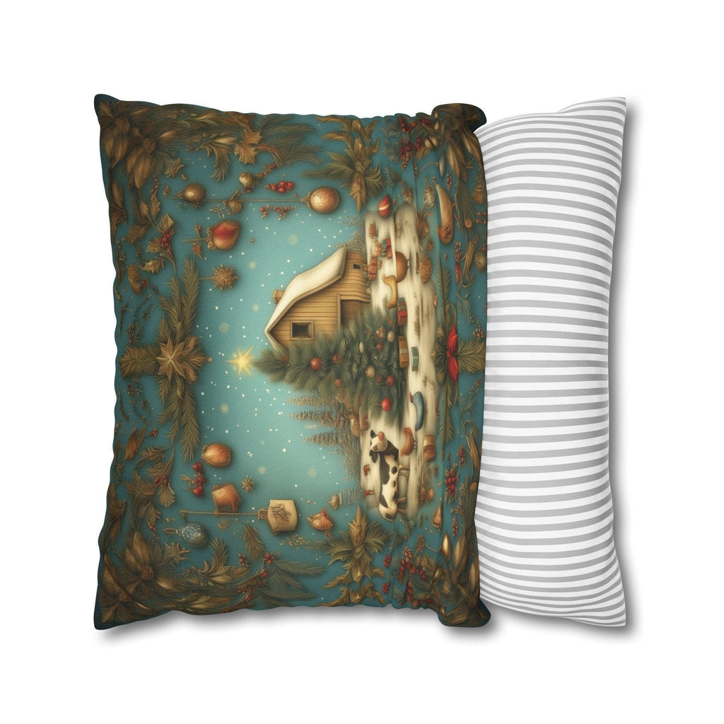 Country Christmas Farmhouse Pillow Cover: Barnyard Holiday Scene