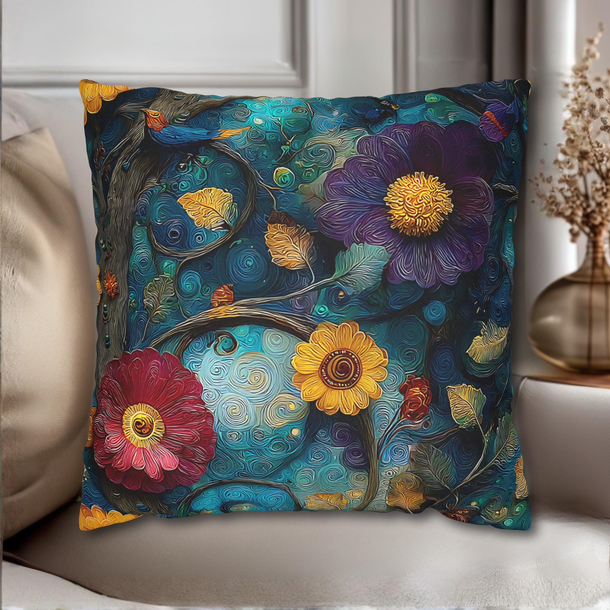 Klimt Botanical Pillow Cover: Jewel Tone Art Nouveau Floral Inspired by Gustav Klimt