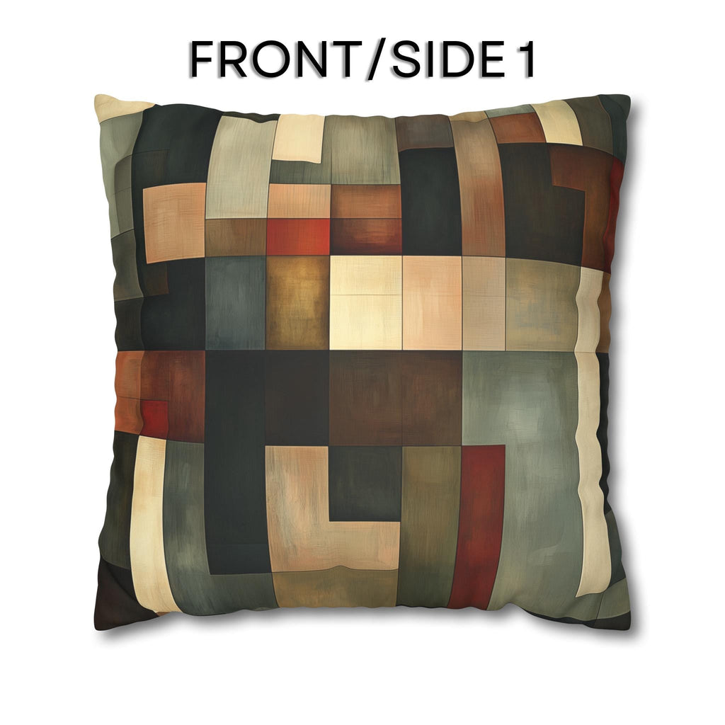 Faux Suede Geometric Pillow Cover, Earthy Abstract Design