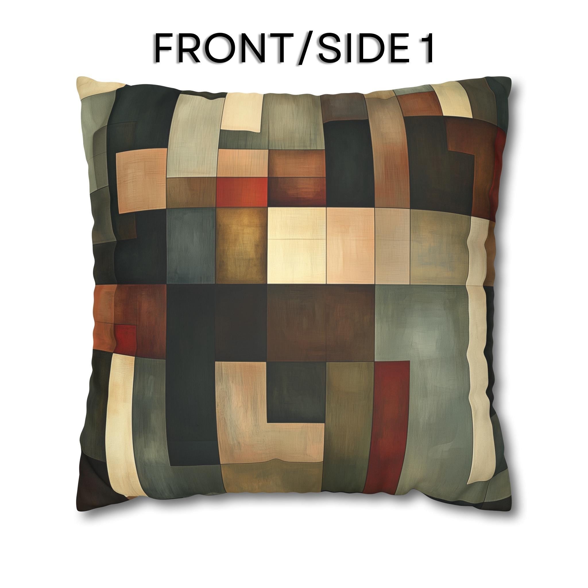 Faux Suede Geometric Pillow Cover, Earthy Abstract Design