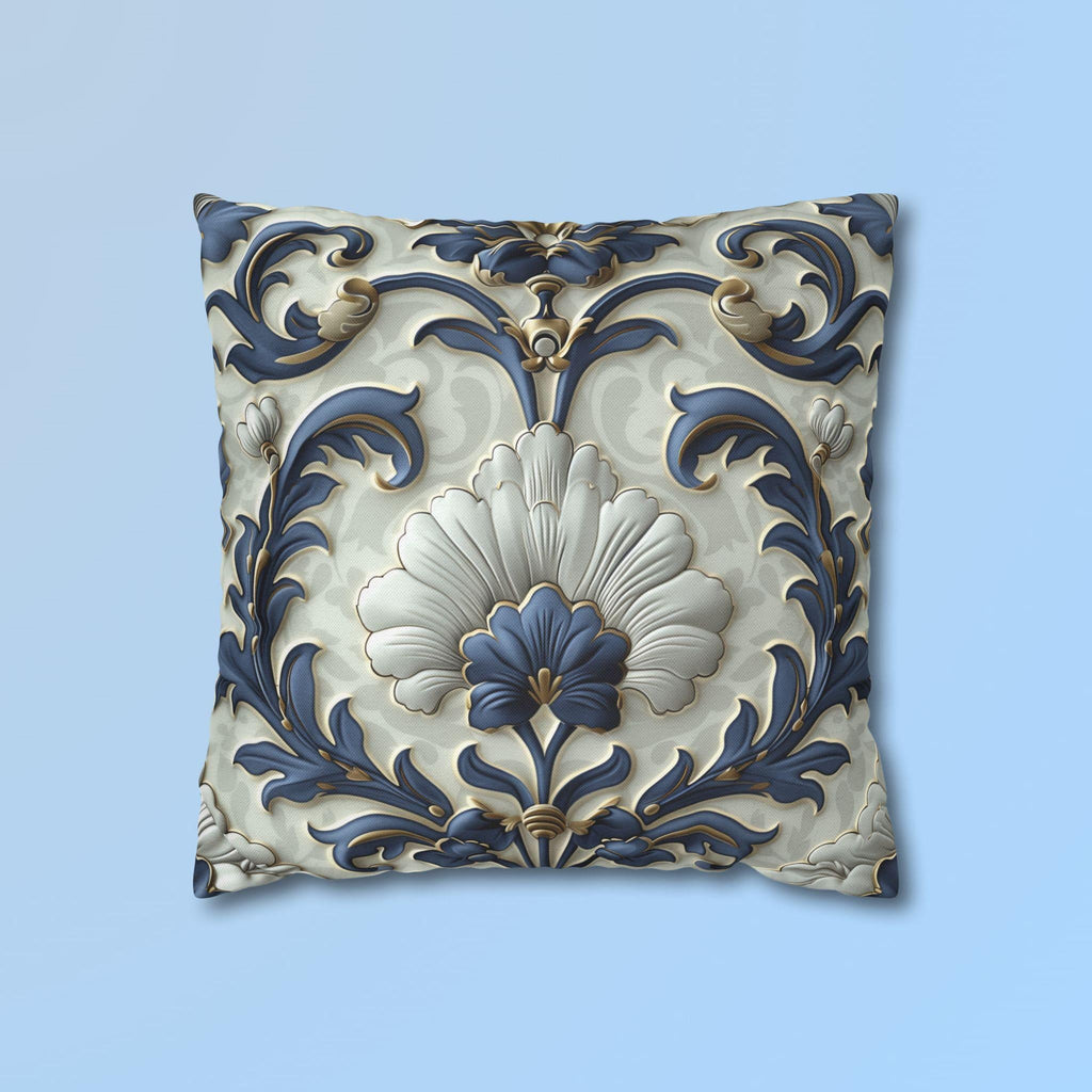 French Country Floral Pillow Cover, Blue White Gold Vintage Design