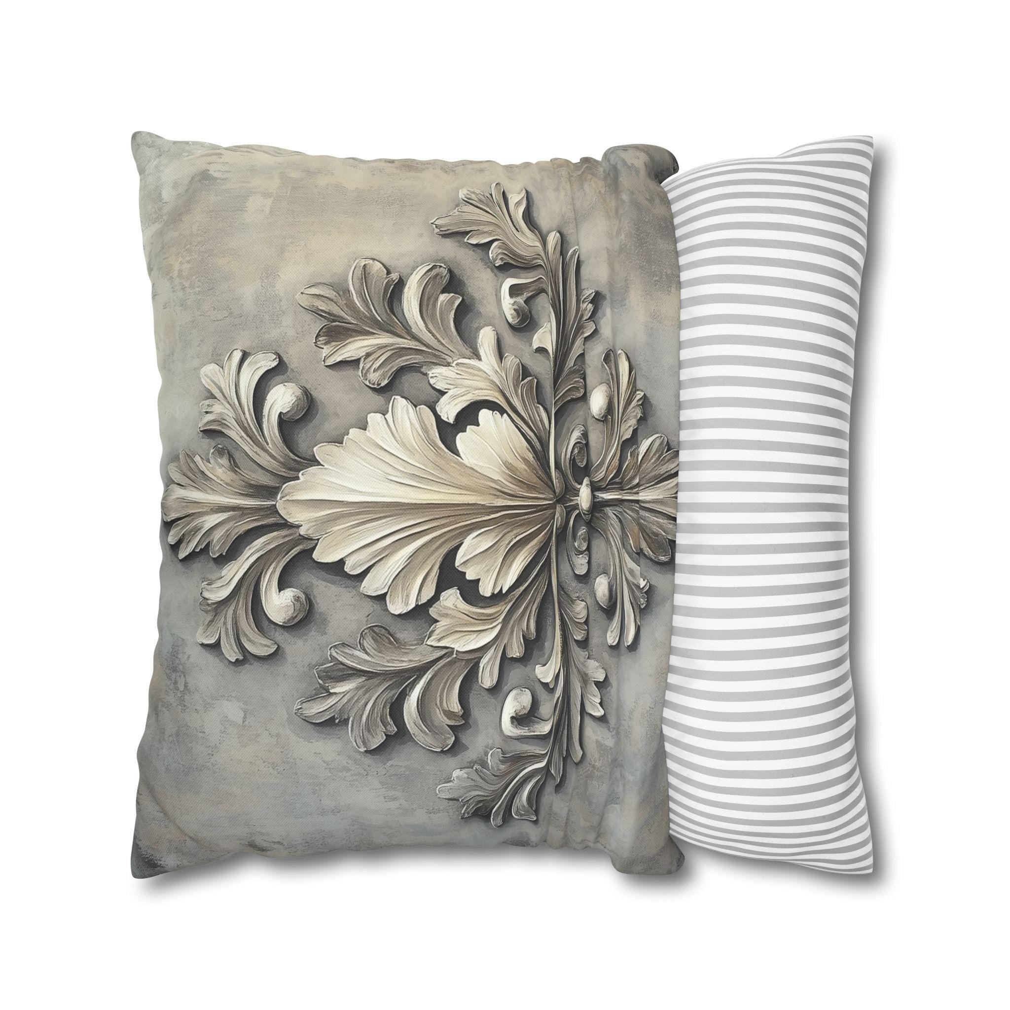 Rococo Inspired Ornamental Pillowcase, Ancanthus Leave Beige Cream Design, Luxury Home Decor