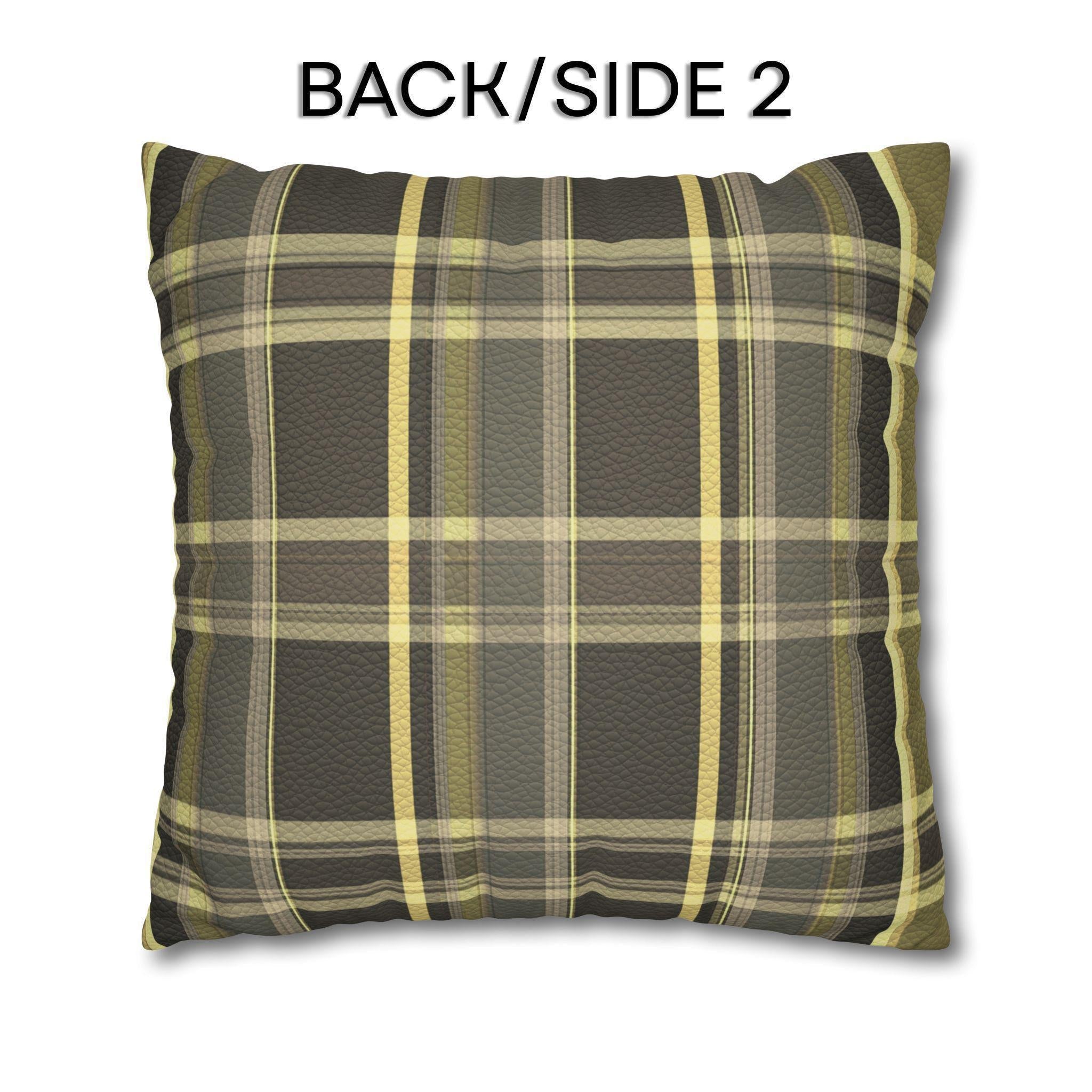 Vegan Faux Suede Material Printed Pillow Cover: Modern Olive & Golden Yellow Plaid Soft Leather-Look