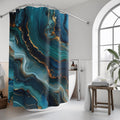 Ocean Wave Shower Curtain: Teal Navy Marble Print with Gold Accents