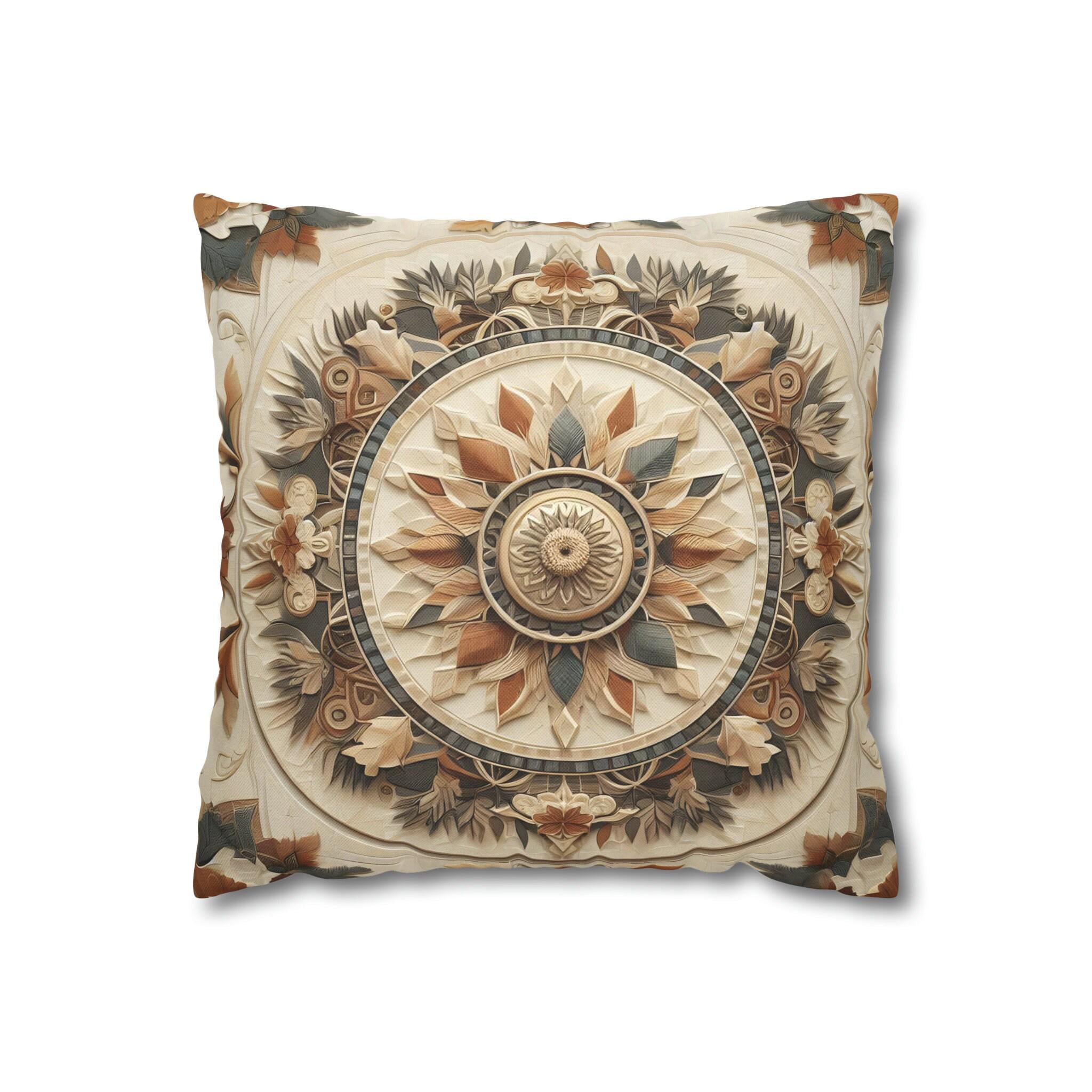 Boho Geometric Floral Pillow Cover: Earth Tone Cushion for Rustic Fall Home Decor