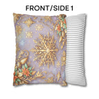 Pastel Christmas Pillow Cover: Gold Snowflake, Lilac Winter Decor, Frosted Poinsettia, Shabby Chic