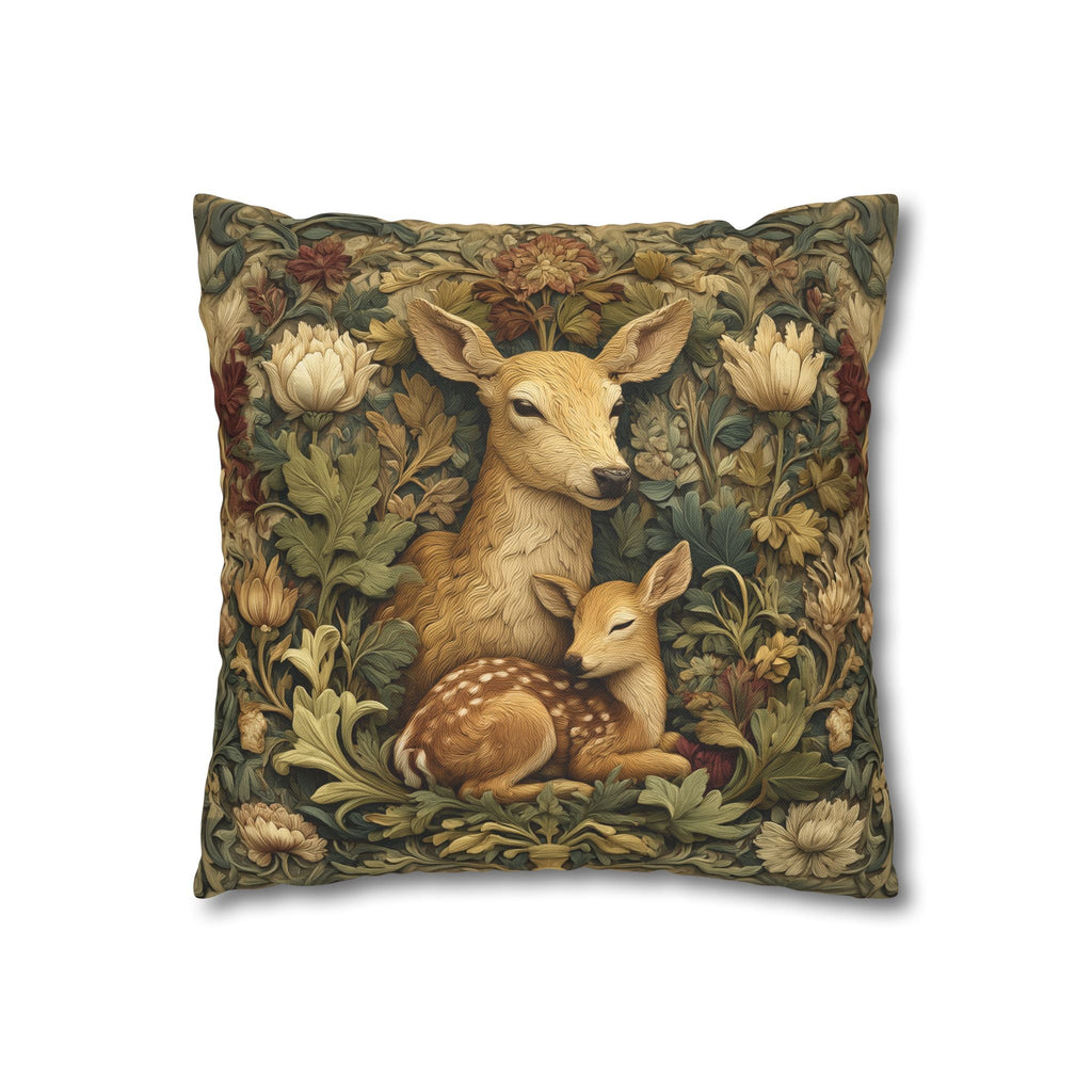 William Morris Inspired Pillow Cover:   Woodland Botanical Doe and Fawn