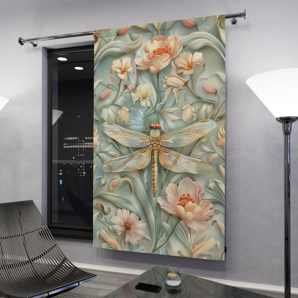 William Morris Dragonfly Window Curtain: Elegant Nature-Inspired Panel with Blue and Gold Wings
