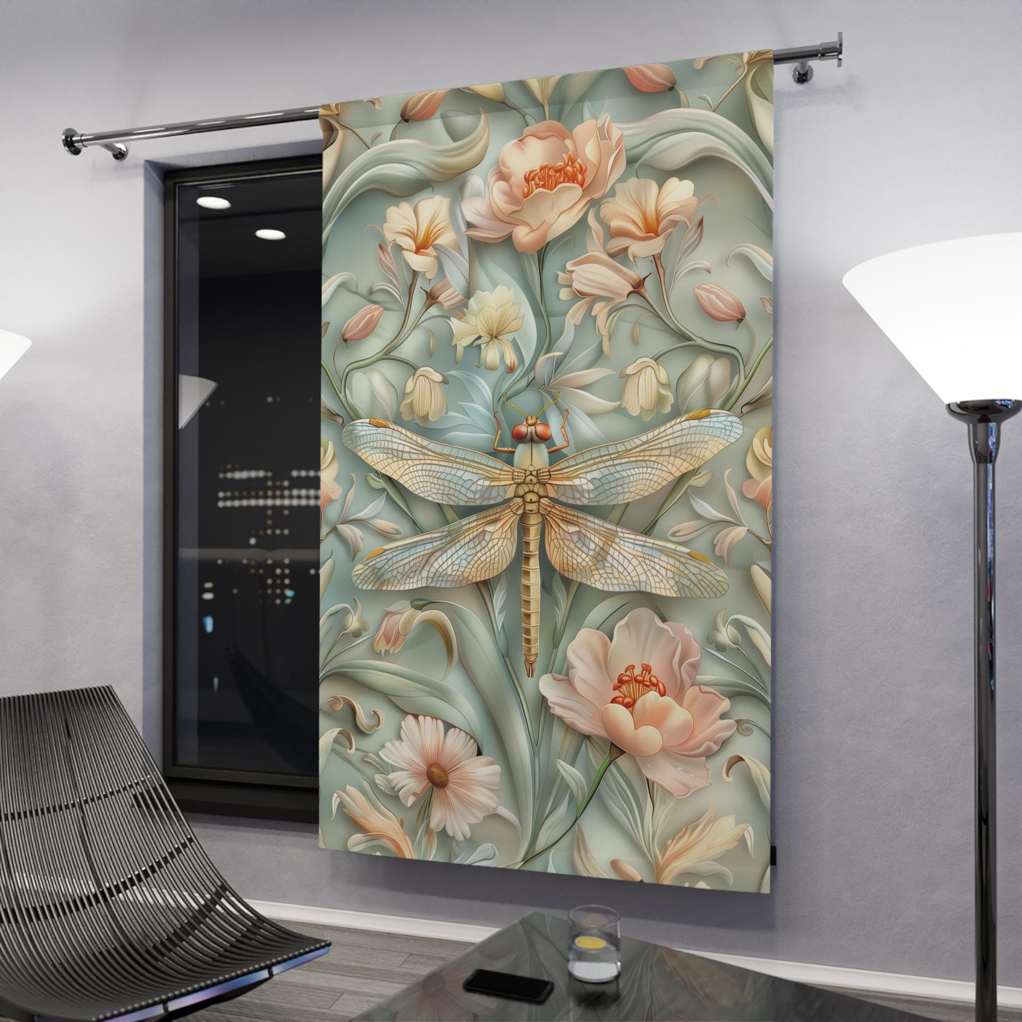 William Morris Dragonfly Window Curtain: Elegant Nature-Inspired Panel with Blue and Gold Wings