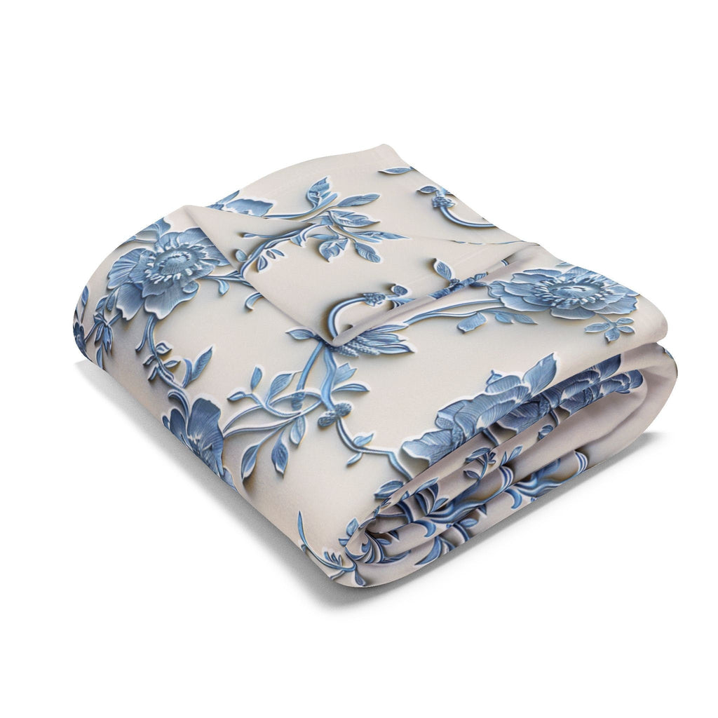Blue Floral Chinoiserie Fleece Throw Blanket: Elegant Home Decor