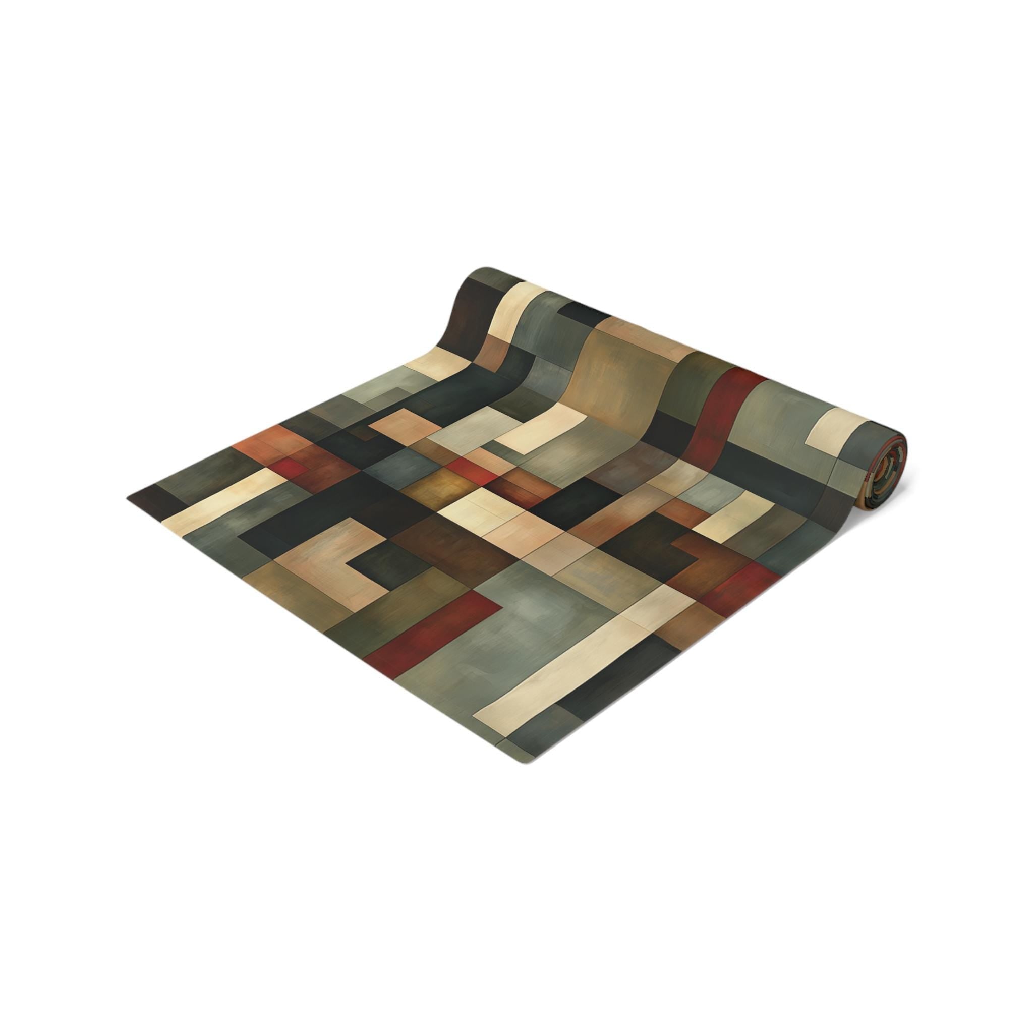 Geometric Abstract Table Runner: Earthy Muted Tones, Modern Rustic Decor, Hand-painted Effect