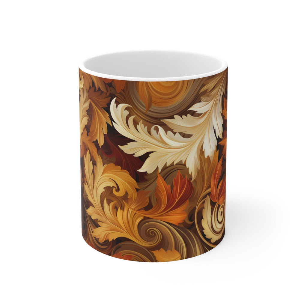 Autumn Leaves Swirling Ceramic Mug, Fall Decor Coffee Cup