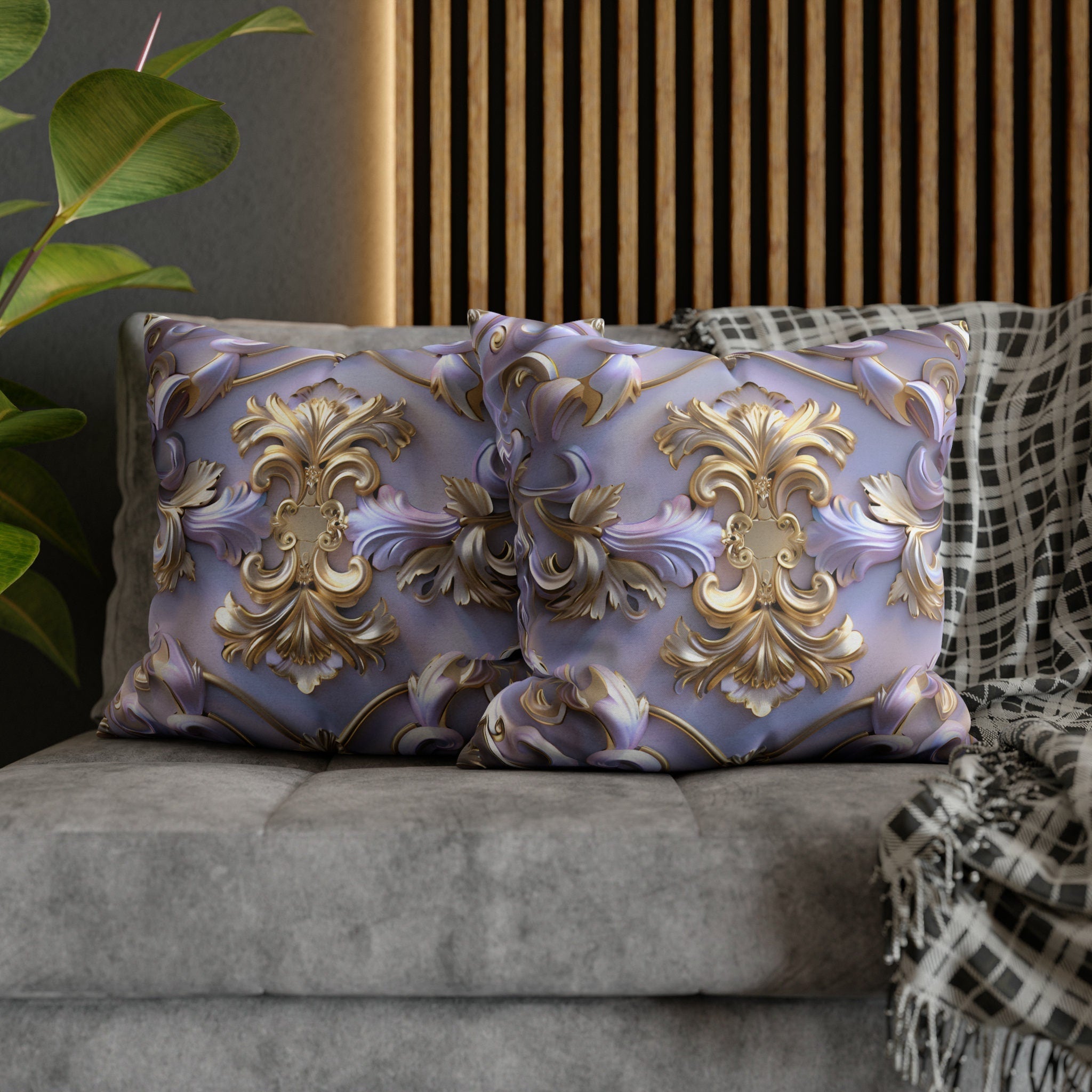 Lavender Rococo Pillow Cover: Gold & White Scrollwork French Elegance Accent Cushion Case