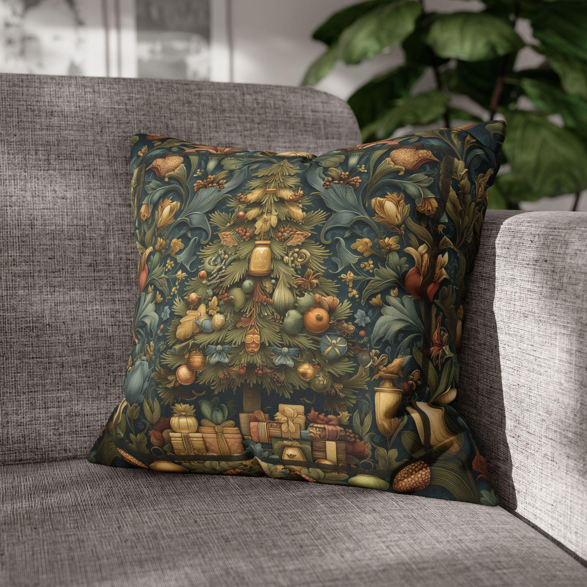 William Morris Inspired Christmas Tree Pillow Cover: Winter Gifts Vintage Style Motif