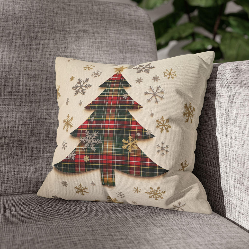 Tartan Christmas Tree Pillow Cover: Rustic Plaid Holiday Cushion Case